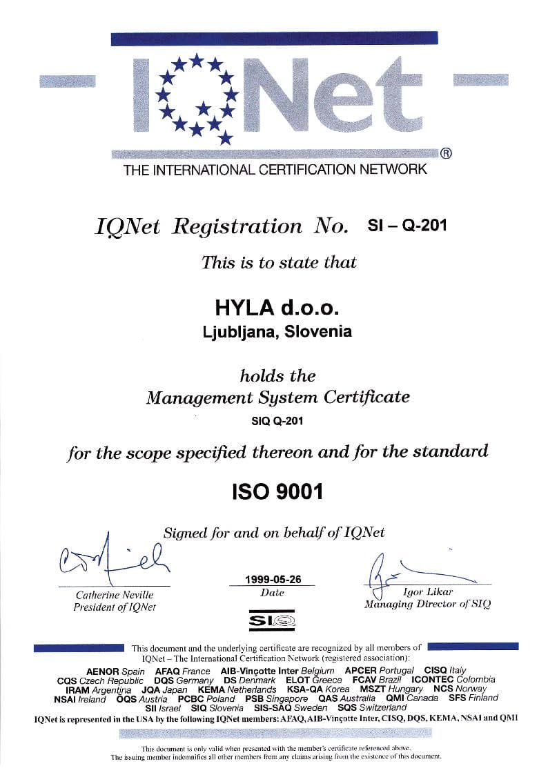 Certifikat HYLA – i-Net certifikat