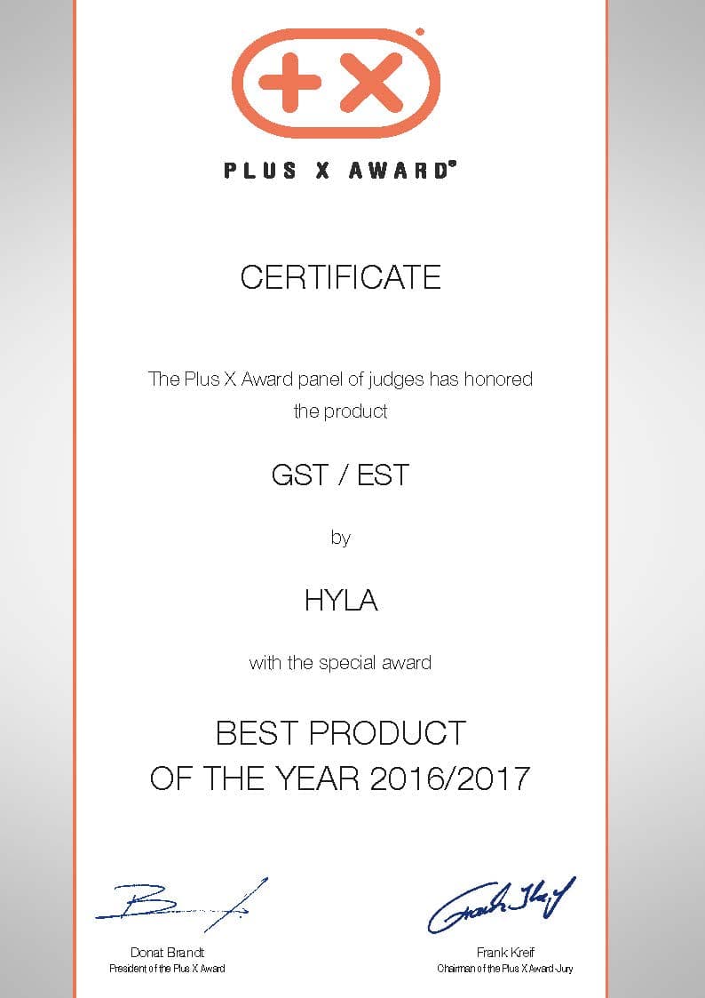 Certifikat HYLA – Plus X Award – Best Product