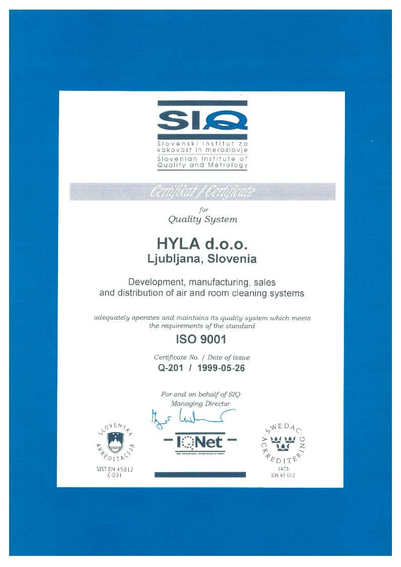 Certifikat HYLA – SIQ certifikat