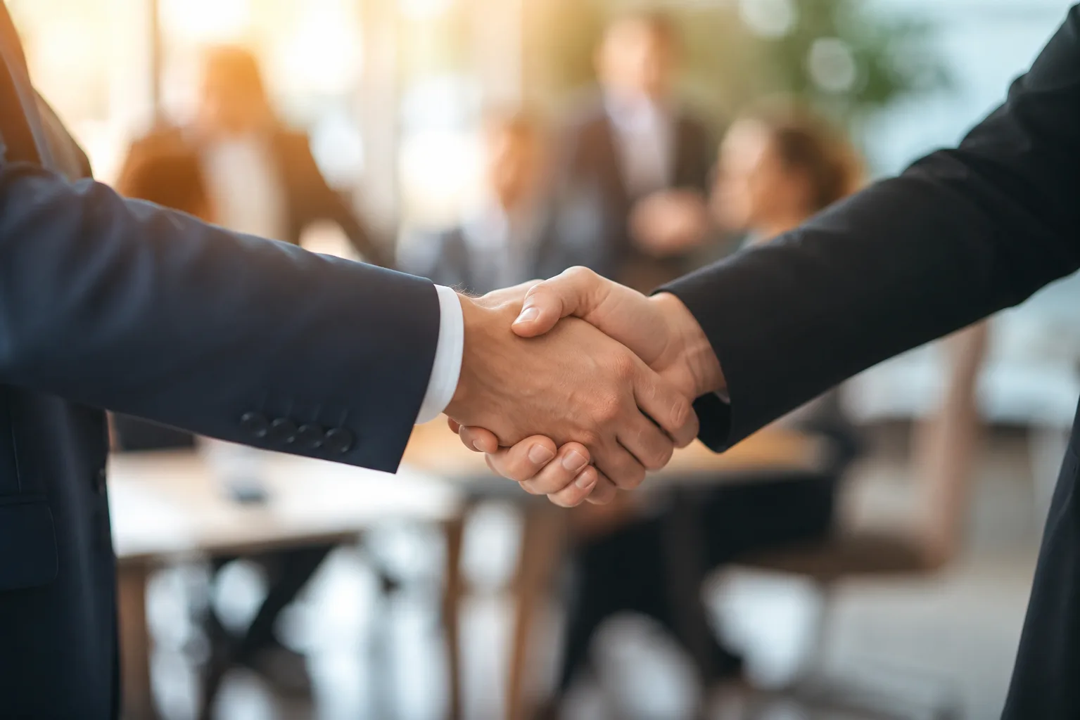 Poslovno rokovanje dveh partnerjev ob pridružitvi mreži HYLA svetovalcev